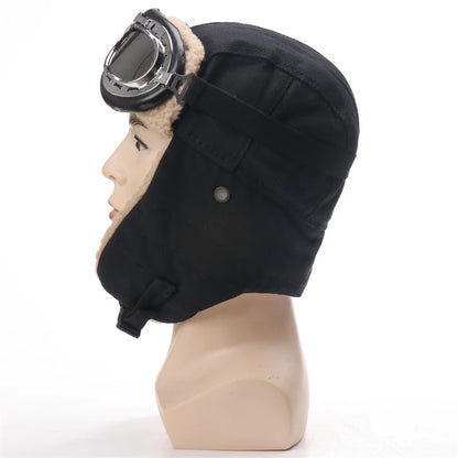 Army Military Ushanka Men&Women Windproof Winter Bomber Hats with Goggles Warm Lamb Wool Pilot Earflap Thermal Snow Cap