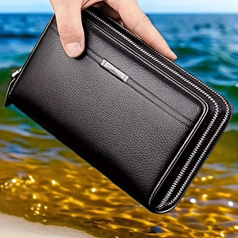 New multifunctional long wallet, leather zipper wallet, men's simple design business clutch, phone bag