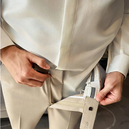 New Lnvisible Elastic Waistband Design Men Business Casual Pants High Quality Solid Slim Office Social Dress Suit Pant Oversized