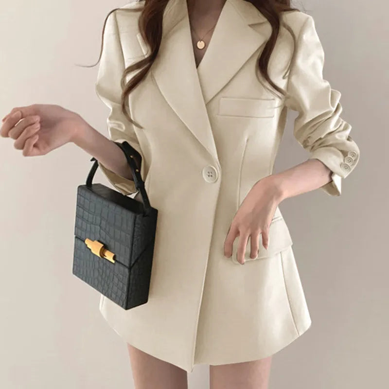 Women Blazer 2025 New Slim Spring Autumn Suit Jackets One Button Long Sleeve Korean Casual Coats Female Blazer Outwear Trend Top