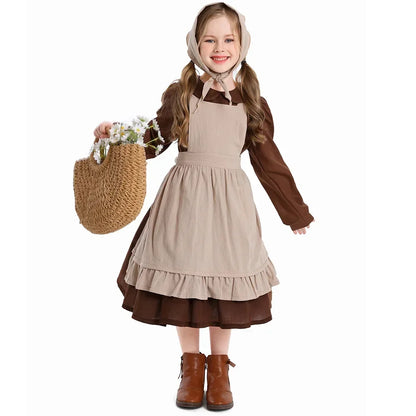 Kids Poor Clothes Cosplay Cinderella Maid Costume Colonial Farm Village Girl Pioneer Prairie Dress