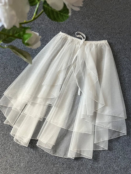 Sweet Lolita Asymmetrical Sheer Mesh Cover Up Curtain OP JSK Skirt Women Japanese Kawaii Elegant Double Layered Party Skirts