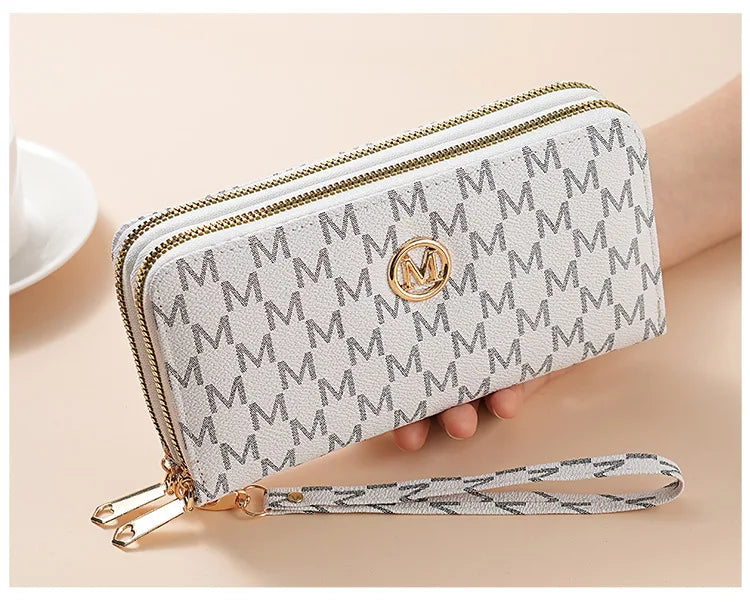 Double Zipper Wallets Women Men Long Coin Purses Cards Holder Handbags Billfold Wristlet Wallet Clutch Money Bags M Letter Purse