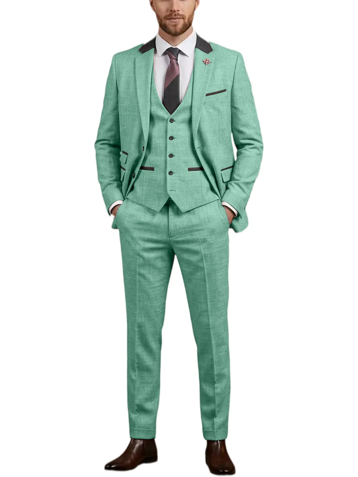 Men's Linen 3 Piece Suit Notch Lapel 2 Buttons Slim Fit Blazer Vest Pants Set Breathable Lightweight For Groom Business Casual
