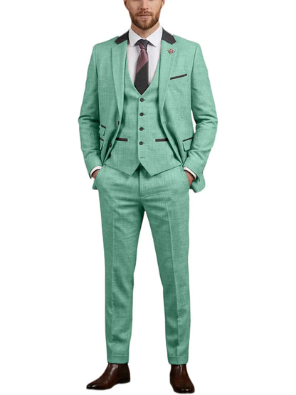 Men's Linen 3 Piece Suit Notch Lapel 2 Buttons Slim Fit Blazer Vest Pants Set Breathable Lightweight For Groom Business Casual