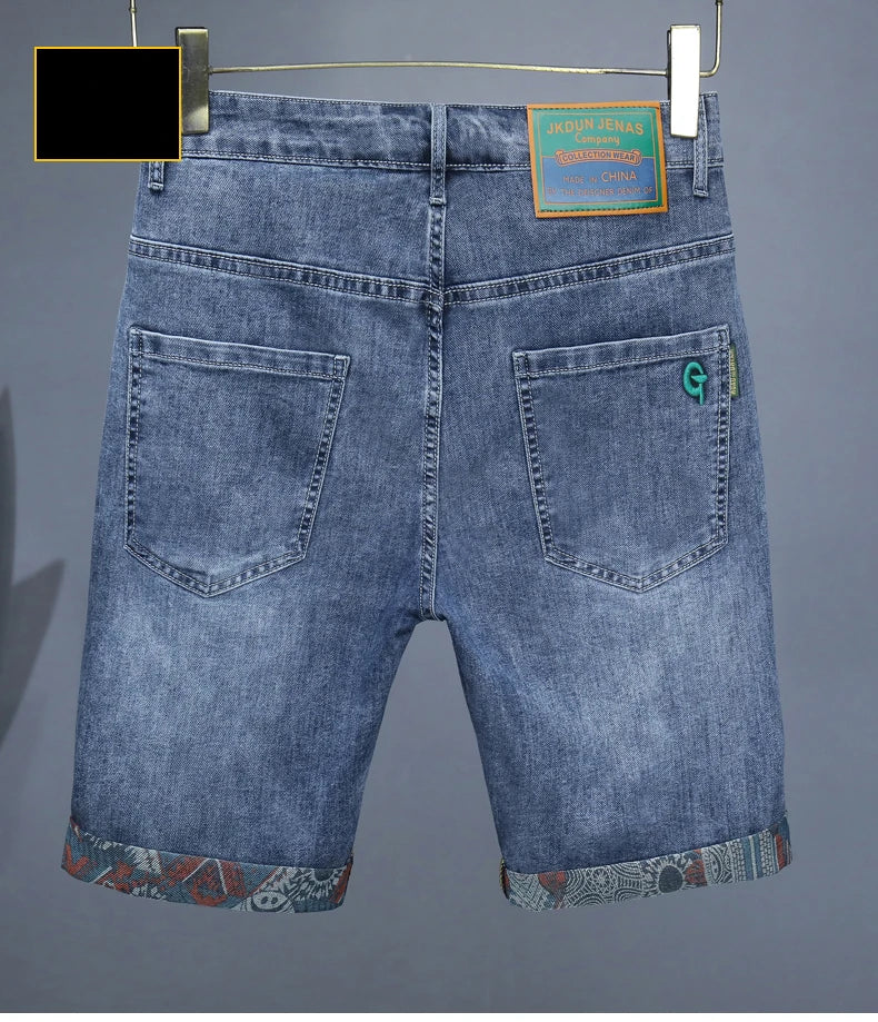 Summer New Men's Embroidered Denim Shorts Fashion Straight Slim Personality Streetwear Jeans Male Bermuda Male Short Pants