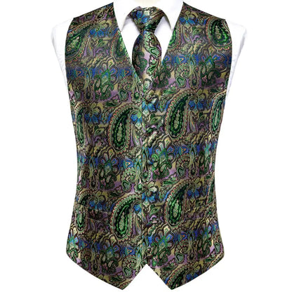 Luxury Mens Vests Black Gold Floral Jacquard Waistcoat Tie Hanky Cufflinks Brooch Set for Men Suit Wedding Office XL
