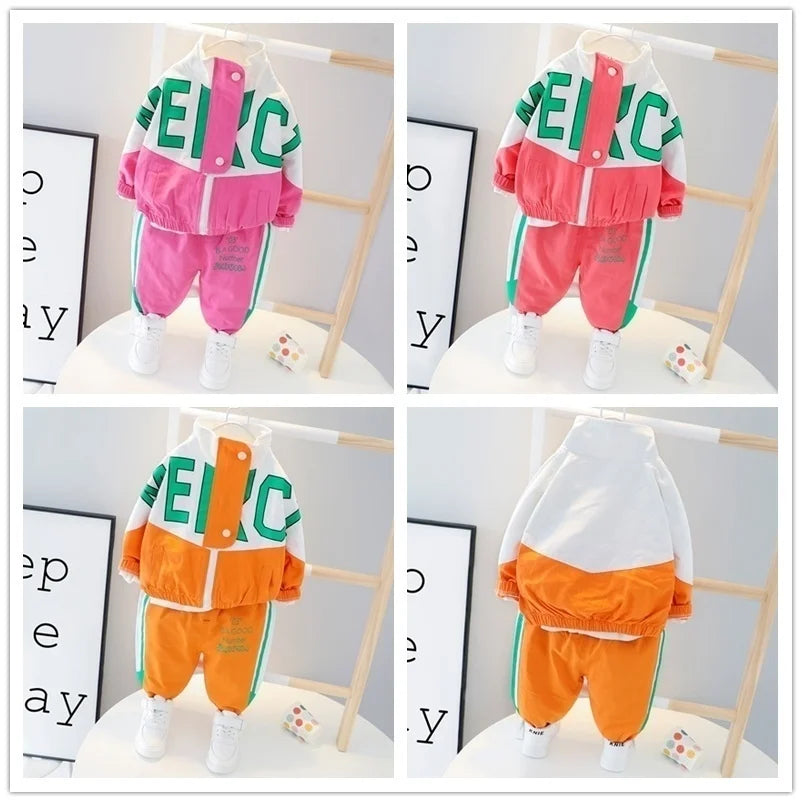 Fashion Spring Autumn Baby Girl Clothes Children Boys Casual Letter Jacket Pants 2Pcs/Set Toddler Cotton Costume Kids Tracksuits