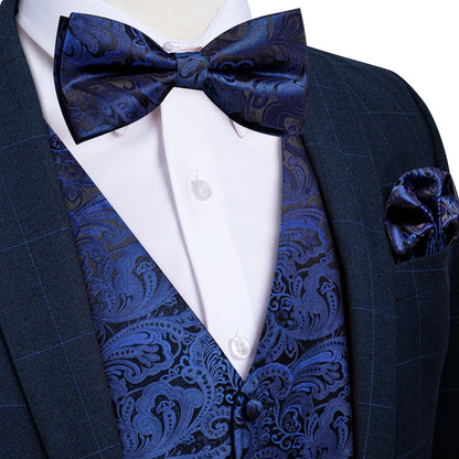 Men Wedding Vest Suit White Black Paisley Sleeveless Waistcoat for Man Shirt Accessories Fromal Bowtie Pocket Square Cufflinks