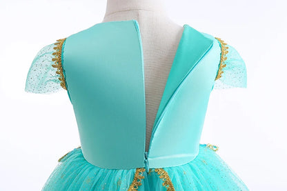 Girl Halloween Princess Dress Aladdin Magic Lamp Jasmine Dress Girl Fancy Mesh Ball Gown Childrens Day Gifts Carnival Costume