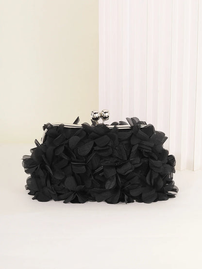 3D Floral Decor Clutch Bag, Elegant Silk Appliques Dinner Purse For Wedding Party Prom Banquet - Perfect for Wedding， Party