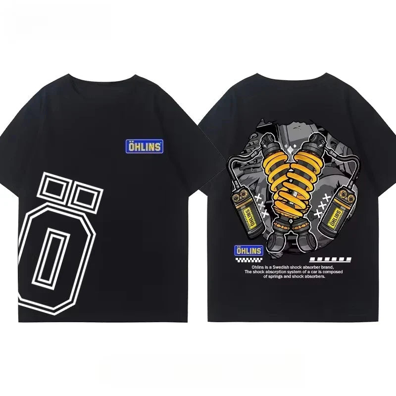 Motorcycle Shock Absorber Modified T-shirt Clothes Casual Trendy Brand Men's Women's Car Club Crew Neck Short-sleeved Top