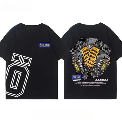 Motorcycle Shock Absorber Modified T-shirt Clothes Casual Trendy Brand Men's Women's Car Club Crew Neck Short-sleeved Top