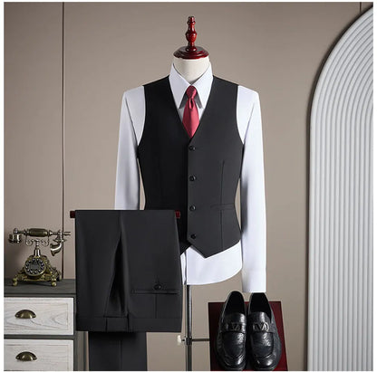 High-quality Groom Wedding Suit, Fashionable and Stylish Dress, Men's Business Double-Breasted Suit Set, Men's Three-Piece Set