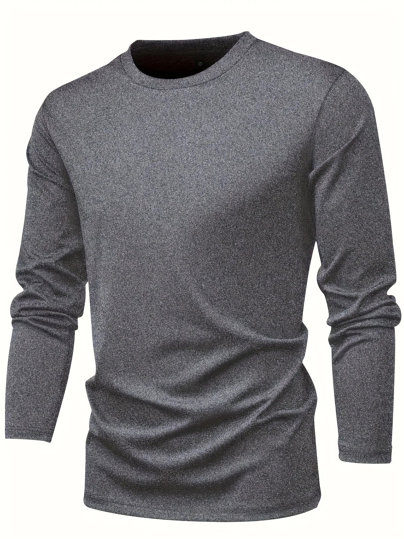 Casual men's plain breathable slim-fit round-neck long-sleeve T-shirt for spring and autumn sports