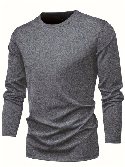 Casual men's plain breathable slim-fit round-neck long-sleeve T-shirt for spring and autumn sports