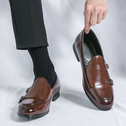 Man Leather Shoes Formal Monk Man Business Office Male Casual Dress Derby Shoes Buckle Wedding Party Luxury Botas Para Hombre