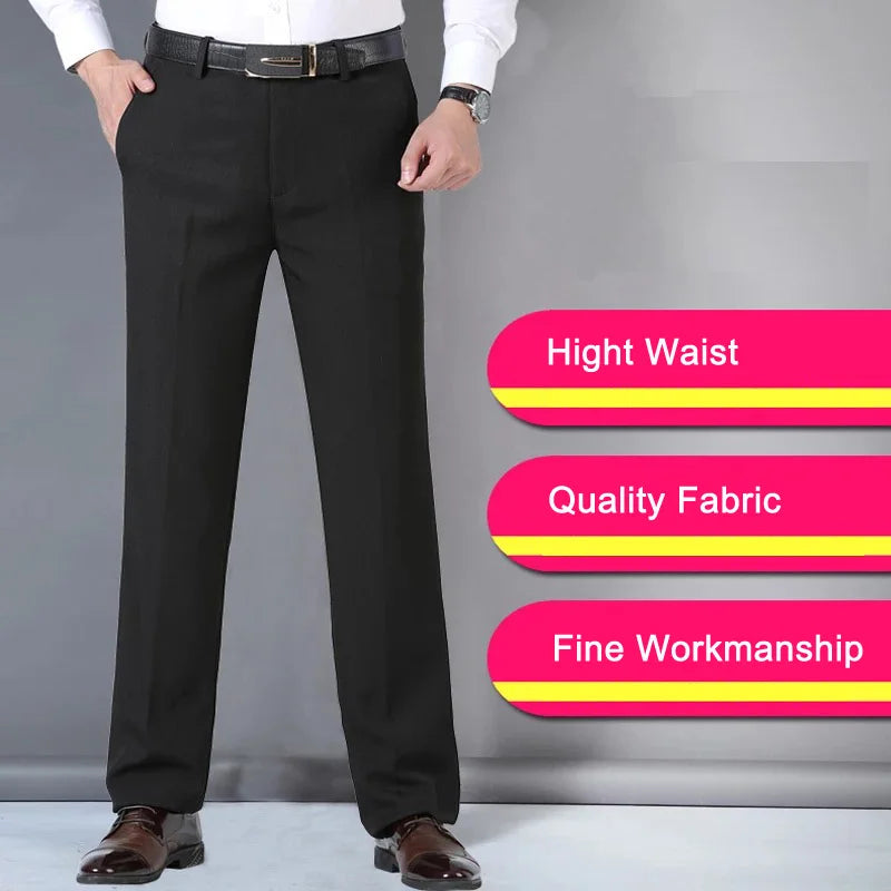 Mens Autumn Thick Summer Thin Business Pants Loose Male Pant High Waist Straight Trousers Casual Fashion Pant Plus Size 28-40