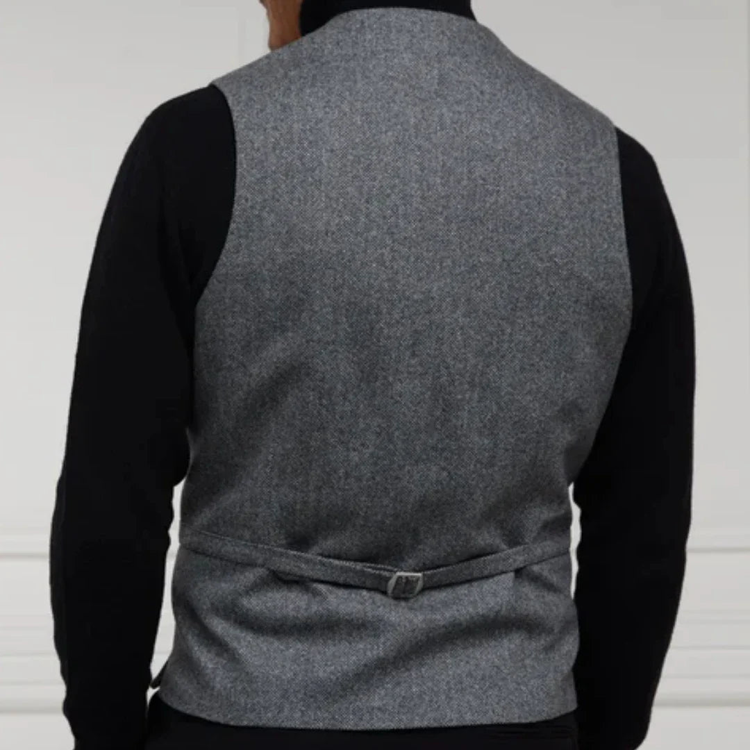 Men Vest Gray Herringbone With Black Pocket V Neck Waistcoat For Wedding Banquet Party Business Office Daily Casual Men Suit