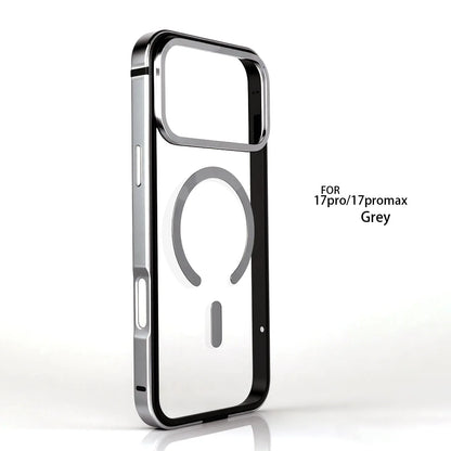 For IPhone 17 Pro High-End Metal Frame Phone Case, 17 Promax Magsafe Magnetic Charging HD Backplate Phone Protection Cases