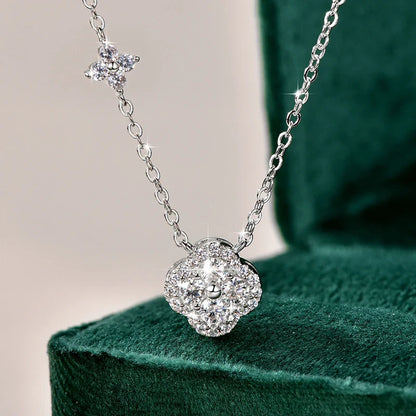 Delicate Lucky Four-leaf Clover Pendant Necklace For Women Certified 3mm Moissanite Necklace Wedding Party Jewelry Gift
