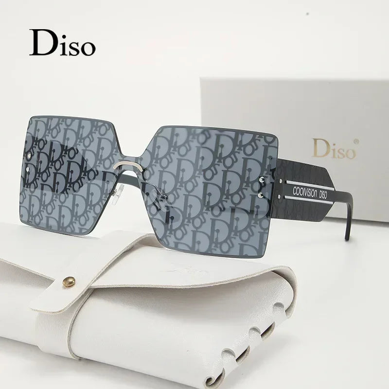 New Fashion Rimless Sunglasses Women Large Frame One Piece Sun Glasses Ladies Luxury Letter Coated Eyewears Gafas De Sol UV400