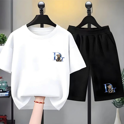 White little bear Children's T-Shirt Kids Age 3-12 boys black girls Outfit Short Sleeve & Shorts Summer Cool Casual brand Set