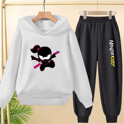 Children Hoodie Child Ninja Print 3-12 Years Old Boys Girls Toddler Coat Top+Pants Stylish Casual Black Sweatshirt Set