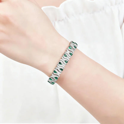 3*5mm Cultivated Emerald/Ruby Gem Bracelet for Women S925 Silver Tulip Design Bangle Party Sparkling Luxury Jewelry Gifts