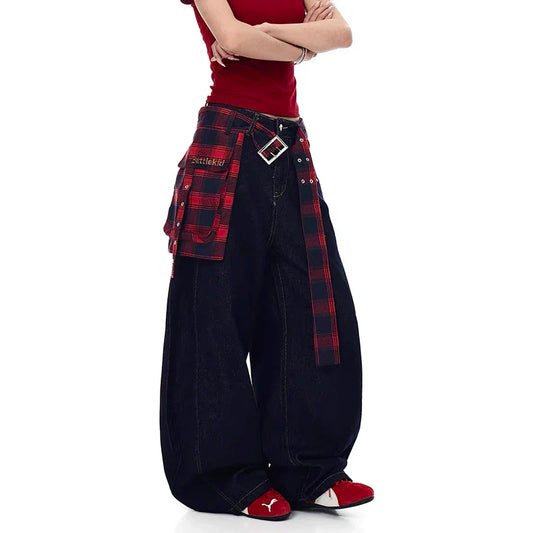 ZHIZOU Women Dark Blue Y2k Oversize Jeans Harajuku Wide Leg Denim Trouser Japanese 2000s Style Baggy Jean Pants Vintage Clothe