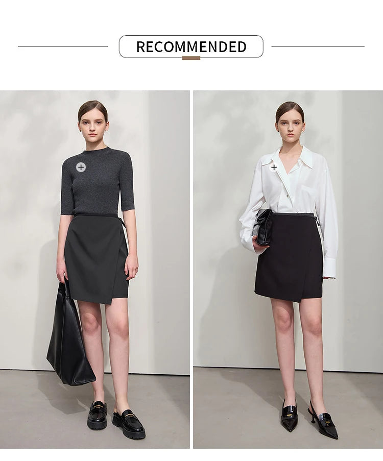 Minimalist Women's Skirt 2025 Spring New Office Lady Versatile Fashion Asymmetric Wrinkle A-line Half-body Skirt 12511092
