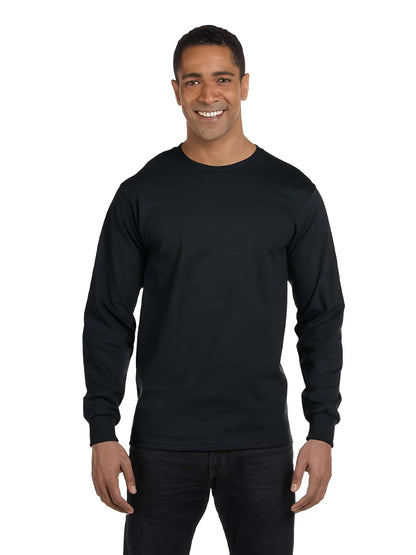 Men's essential long sleeved pure cotton T-shirt, round neck cotton T-shirt,