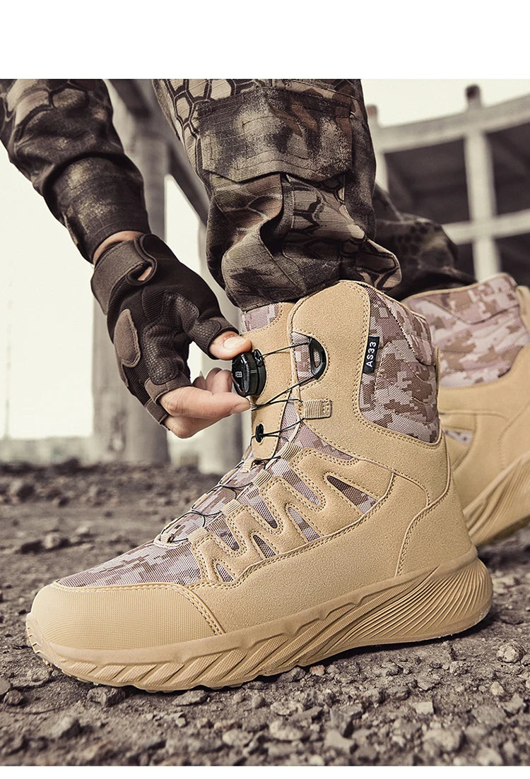 Large Outdoor Training Boots Men's Mountaineering Hiking Boots High Top Rotating Buckle Fashion Camouflage Sports Shoes