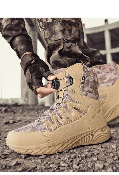 Large Outdoor Training Boots Men's Mountaineering Hiking Boots High Top Rotating Buckle Fashion Camouflage Sports Shoes