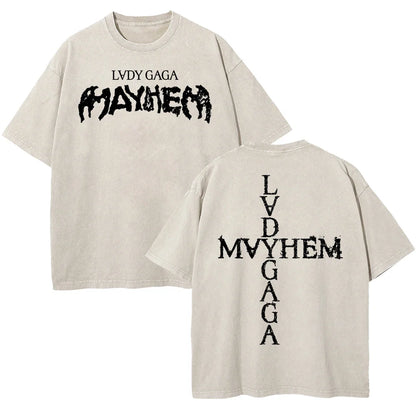 Vintage Washed Lady Gaga The Mayhem Ball Tour 2025 T Shirt Fashion Men/Women Aesthetic High Quality Acid Wash 100% Cotton Tees