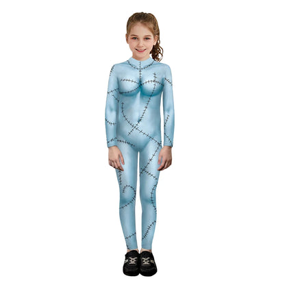 Halloween Nightmare Sally Costume Patchwork Pattern Bodysuit Fancy Disguise Suit Carnival Party Girls Zentai Catsuit