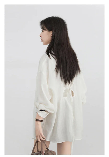 Women Long Sleeve Shirts Solid Loose Casual New Style Design Back Hollow Out Shirt Female Blouse Spring Summer 2026