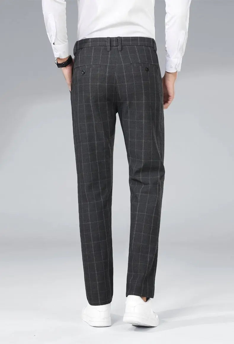 Autumn Winter Men's Business Casual Plaid Pants Korean Fashion Stretch Slim Fit Suit Pants Male Office Formal Versatile Trouser