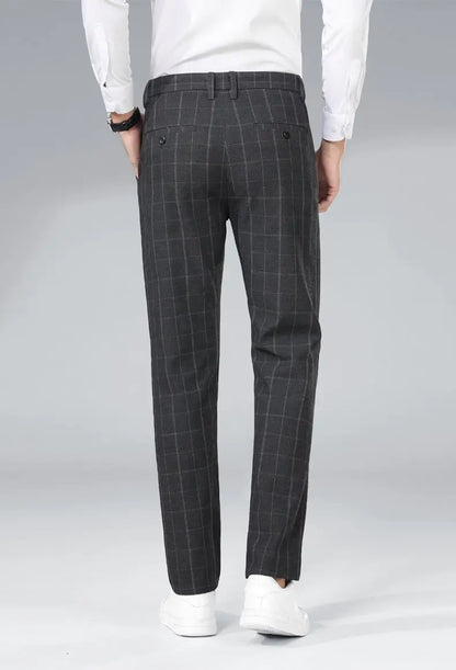 Autumn Winter Men's Business Casual Plaid Pants Korean Fashion Stretch Slim Fit Suit Pants Male Office Formal Versatile Trouser