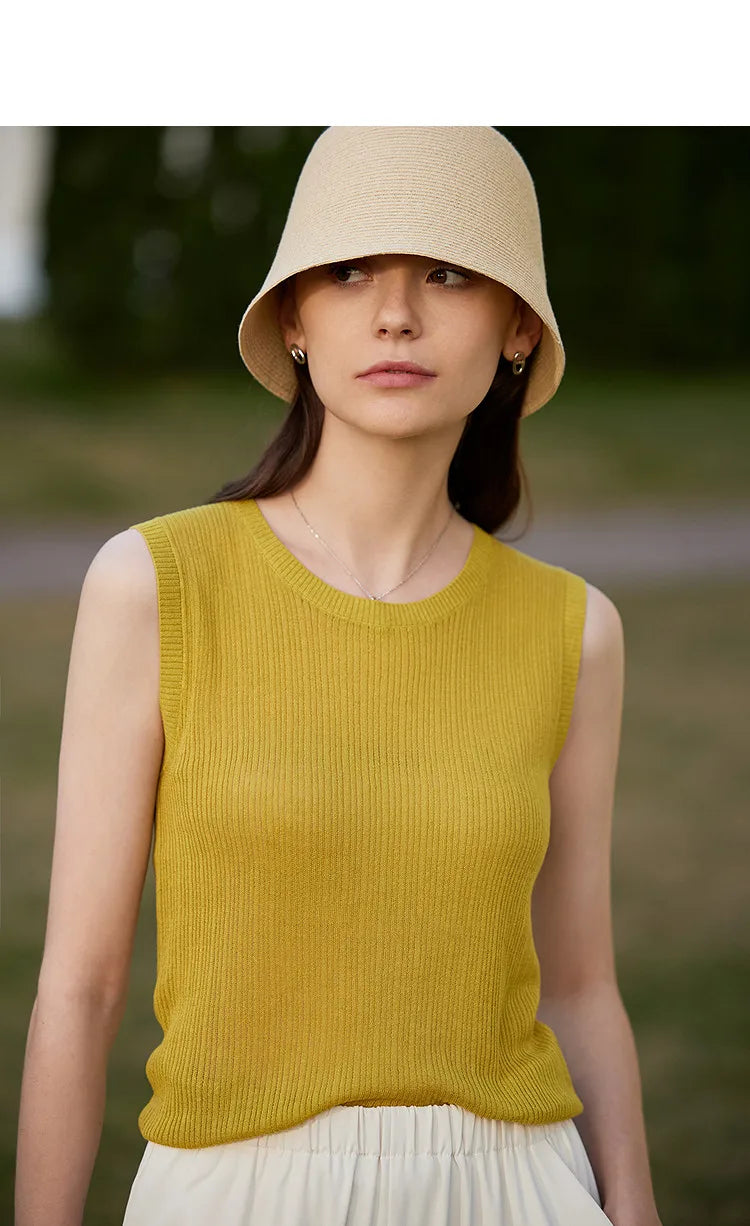 Women's Camisole Top 2026 Summer New Round Neck Knit Sleeveless Vest Straight Layering Versatile Tank For Women 12622082