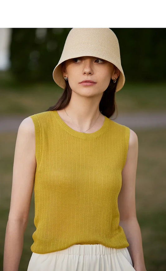 Women's Camisole Top 2026 Summer New Round Neck Knit Sleeveless Vest Straight Layering Versatile Tank For Women 12622082