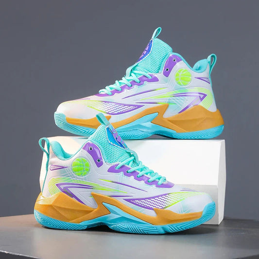 Children‘s Basketball Shoes Non-slip Breathable Basketball Training Sneakers Lace-up Boys Girls Basketball Boots Athletic Shoes