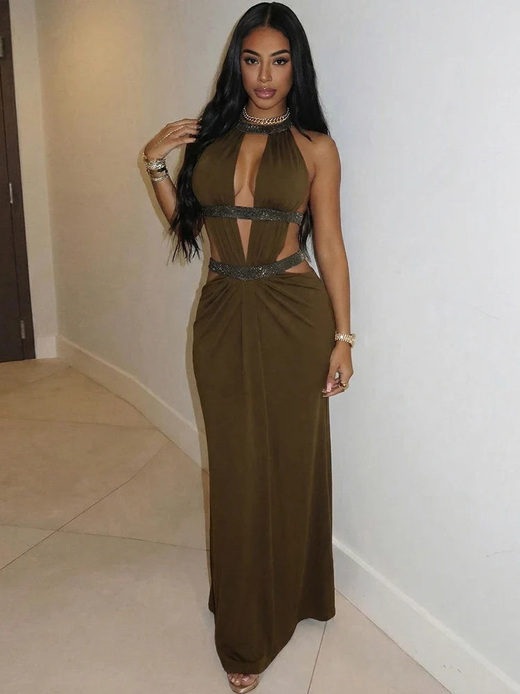 Elegant Dress Women Chic Backless Patchwork Sparkle Bandage Irregular Sleeveless Sexy Beach Vacation Hottie Vestidos