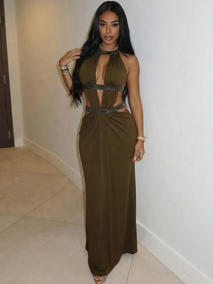 Elegant Dress Women Chic Backless Patchwork Sparkle Bandage Irregular Sleeveless Sexy Beach Vacation Hottie Vestidos