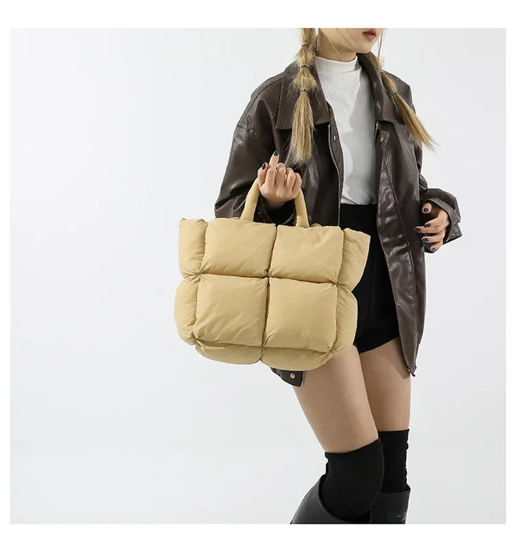 Fashion Soft Puffer Tote Bag Designer Quilted Women Shoulder Bags Nylon Padded Lady Handbags Down Cotton Warm Winter Shopper Bag