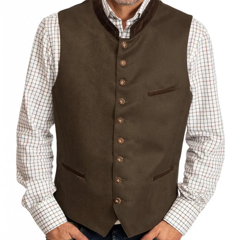 Men Vest Green Suede Velvet With Collar Single Breasted Waistcoat For Wedding Banquet Party Business Work Casual Daily Men Vest