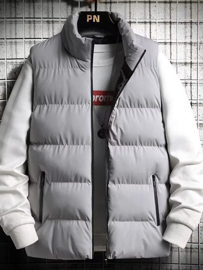Men's down Vest Thickened Casual Style Stand Collar Jacket Autumn Winter New Fashion Youth Active Fit Zipper Pocket Daily Wear