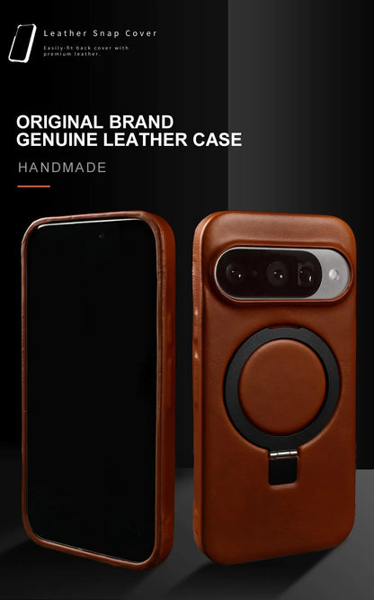 Luxury Magnetic Bracket Holder Genuine Leather Case For Google Pixel 10 Pro XL pixel10  8A 9pro 7A 6A 5A Full Wrapped Back Cover