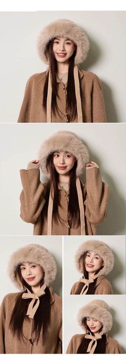 Knitted Hat New Thick Warm Winter Russian Hat Women Windproof Fluffy Fur Hat Lady Skullies Beanies Female Ski Earflap Cap