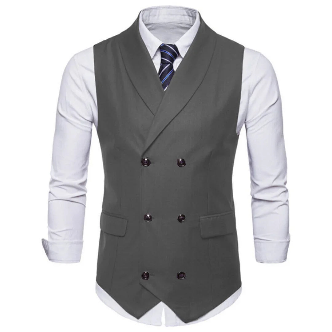 Men Vest White Solid Double Button With Lapel Waistcoat For Wedding Banquet Prom Business Office Work Casual Daily Men Suit Vest